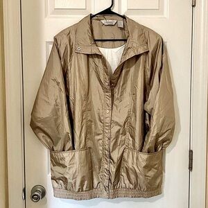 VTG HABAND Womens bomber metallic Coat Jacket Tan Fully Lined Nylon SIZE M